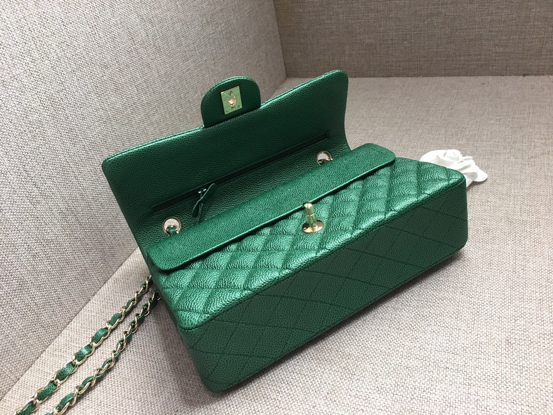 Medium Classic Flap Caviar Bag A01112 Green/Gold